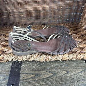 Sketchers Brown Leather Slip On Mary Jane Strap Shoes Women's Size 7